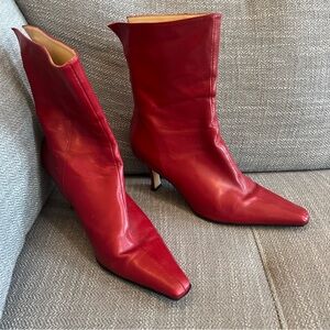 Vintage Leather Red Antonio Melani Calf Boots  Glove Fit Zip 7.5